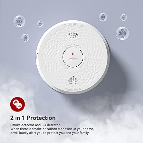 Hardwired Interconnected Combination Smoke And Carbon Monoxide Detector, Siterlink Smoke Detector Carbon Monoxide Detector Combo, Hardwired Smoke & Co Alarm, Replaceable Battery, Test/Silence Button #TOP4