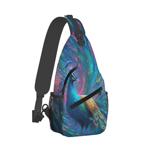 Mochila Cruzada Patrón De Pavo Real Colorido Sling Bag Ligera Bolso Pecho Estilo Crossbody Para Uso Diario Senderismo