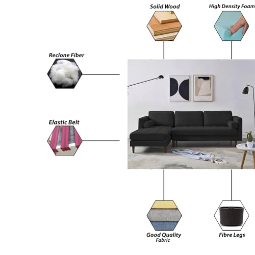 Image of Lezra LHS 4 Seater L Shape Sofa Set for Living Room (Black Fabric) Premium Fabric Sofa