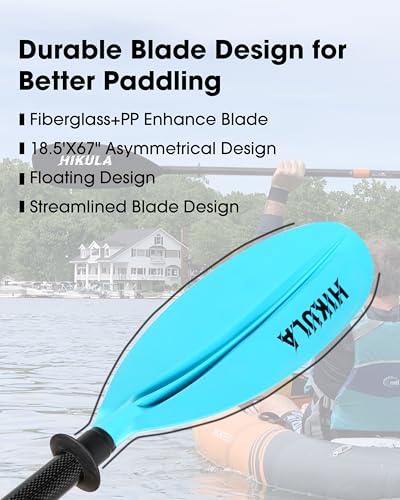 HIKULA Adjustable Carbon Fiber Shaft Kayak Paddle, Kayaking Oars with Reinforced Nylon Blade for Adults, 4 Piece, 86in/220cm to 90in/230cm