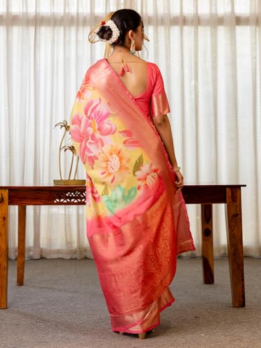 Image of Satrani Women'S Silk Printed Weaving Ready To Wear One Minute Pre Pleated Readymade Saree With Unstitched Blouse Piece