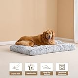 EHEYCIGA Flauschig Hundebett Grosse Hunde XL, 105x70cm, Hundekissen Waschbar, Kuschelig rutschfest Hundematte mit Langem Plüsch, Grau