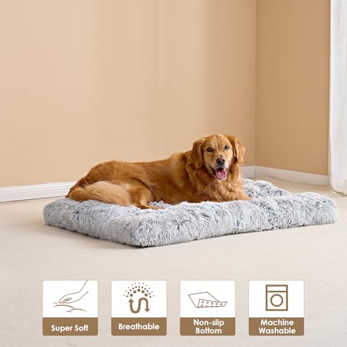 EHEYCIGA Fluffy Dog Crate Bed for Extra Large Dogs, Plush Faux Fur Pad, Calming Anti Anxiety XL Bed for Crate, Washable Soft Warm Dog Mat with Non-Slip Bottom, Grey by EHEYCIGA - Image 8