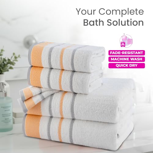 Image of Casa Copenhagen, Germany Design - White Bay Super Soft Collection 100% Cotton 6 Piece Towel Set, Includes 2 Bath Towels 2 Hand Towels 2 Washcloths - Grey & Gold