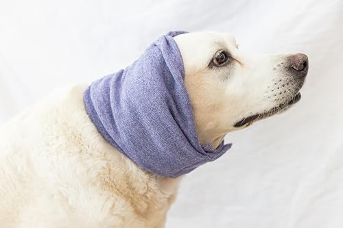 Image of Calming Dog Ear Cover & Neck Gaiter - Anti-Anxiety Soothing Snood for Stress Relief, Surgery Recovery, Bathing, Grooming, Thunder & Fireworks Purple L