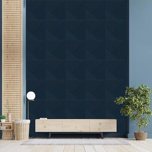 Image of Kayra Decor Wall Panels for Bedroom - PVC Fluted Design Navy Blue Color 19.7 inch x 19.7 inch (Pack of 12) - Covers 32.34 Sq. Ft.