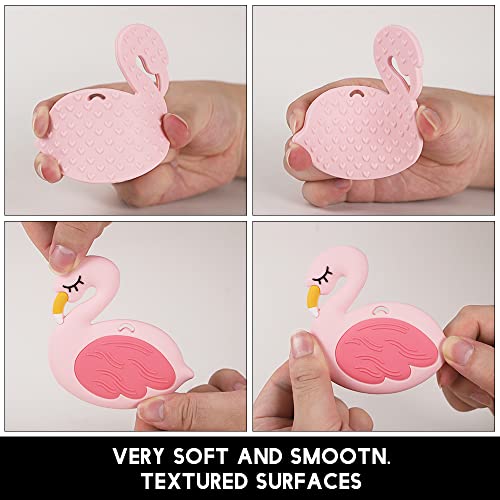 Image of Baby Silicone Teether,Sensory Chew Toys,BPA Free Soft and Effective Infant Teething Pain Relief Toys,Freezer Safe,Food Grade Silicone,Best Shower Gift for Boys and Girls (Flamingo)