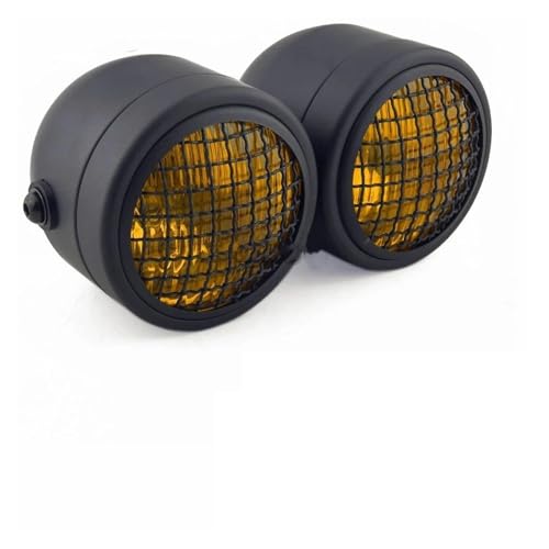 Phare Avant Moto Noir H4 Double Dominator avec Lentille Jaune Mesh Style Rétro
