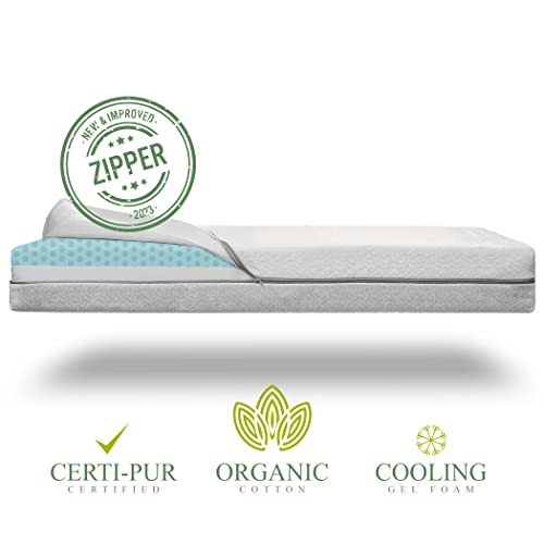 Organic Cotton Dual-Sided Crib Mattress, 2-Stage Premium Memory Foam Certipur-Us Hypoallergenic Baby Mattress, Firm Support For Infant Cooling Gel For Toddler Waterproof Washable Cover New Zipper 2023 #TOP1