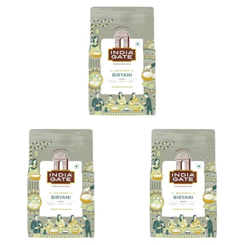 Image of India Gate Biryani Pure Basmati Rice 1Kg | Perfectly Aged | Extrta Long Grain | Best for Dum Cooking (Pack of 3)