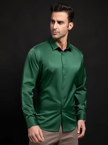 Image of IndoPrimo Men's Stylish Solid Satin Casual Shirt for Men Full Sleeve