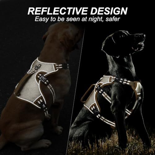 HEELE Hundegeschirr, Ausbruchsicher, Schnalle im Halsbereich, Reflektierend, Brustgeschirr mit Robuster Griff, Panikgeschirr Hund, Hundegeschirr Stabilen Eindruck, Passt wie Angegossen, Braun, M