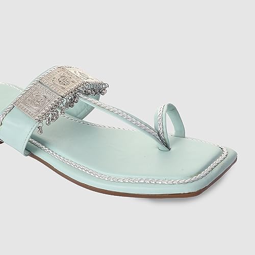 Image of Kolhapuri Ethnic Flats for Women Leather Chappal Stylish Ladies Casual Rajasthani Chappal Banjara Style