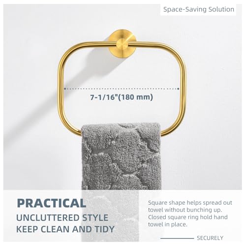 Image of Angle Simple Towel Ring Brushed Dark Gold, Swivel Towel Holder, 7.87 Inches | SUS304 Stainless Steel, for Bathroom, Screw Wall Mount