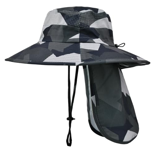Image of Sun Hats for Men Women Fishing Hat UPF 50+ Breathable Wide Brim Bucket Hats Summer UV Protection Safari Hat with Neck Flap