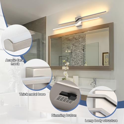 Image of 39.4 Inch Vnaity Lighting Led Bathroom Lights Over Mirror Brushed Nickel Dimmable 5CCT 36W Modern Bath Vanity Lights Bar Wall Sconces