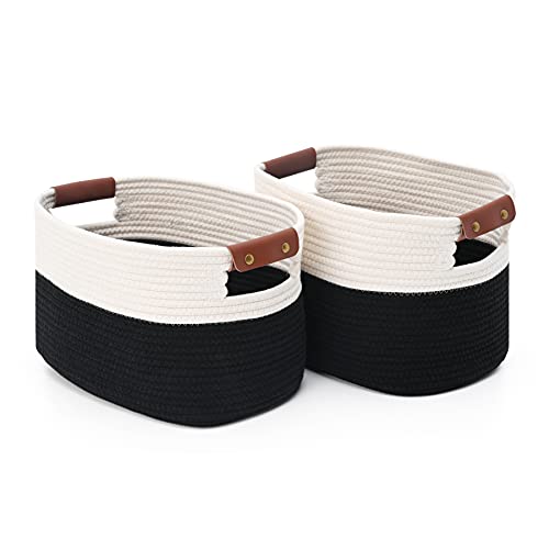 Ecdyqxvu 2 Pack Cotton Rope Storage Baskets,15X10X9In, Collapsible Storage Bins, Decorative Woven Basket Cube Storage Organizer For Nursery, Laundry, Towel, Clothes, Cosmetics, Books(White/Black) #TOP24