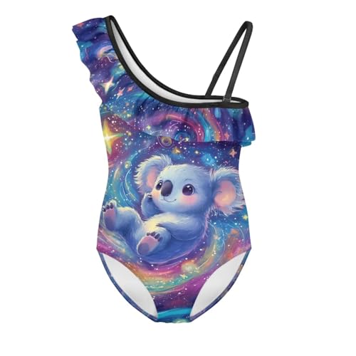 WELLFLYHOM Girls Bathing Suits 3-14 One Piece Swimsuit One Shoulder Ruffle Swimwear for Swimming Beach