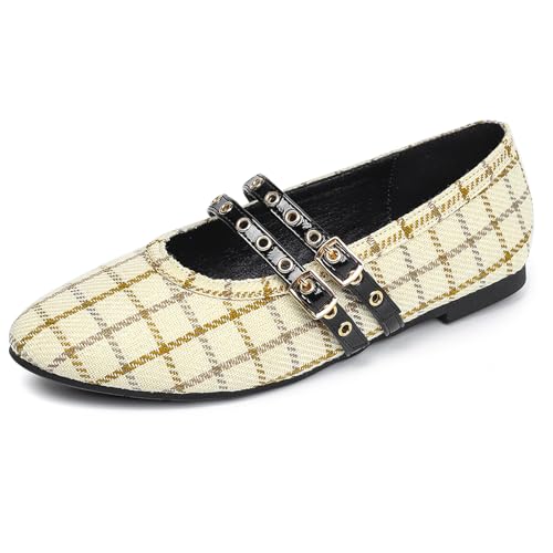 Image of Mesh Ballet Flats Shoes for Women Comfortable Studded Mary Jane Shoes Ballerina Buckle Strap Business Office Work Dress Shoes