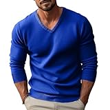 Jersey Hombre Cuello en V, Ropa Hombre Elegante Manga Larga Color Liso, Jerseys Vintage Sweaters Elástico Slim Fit - Adecuado para Primavera, Otoño E Invierno Azul Real 3XL