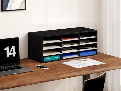 Corbeilles à courrier bois EasyPAG A4 noir avec 12 compartiments de rangement