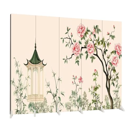5 Panels Room Divider Screen Beautiful Exotic Chinoiserie Seamless Pattern