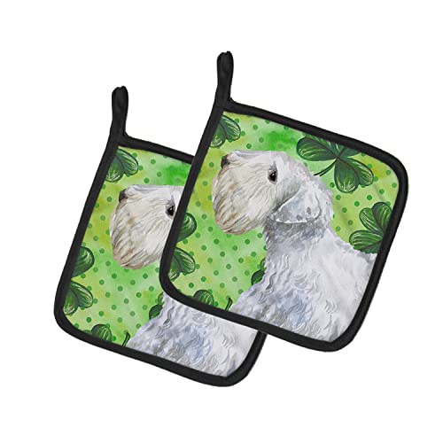 Caroline's Treasures BB9858PTHD Sealyham Terrier St Patrick's Pair of Pot Holders, Green Kitchen Heat Resistant Pot Holders Sets Oven Hot Pads for Cooking Baking BBQ, 7 1/2 x 7 1/2