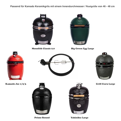 BBQNovation Drehspieß aus Aluminium für Kamado BBQ Large, kompatibel mit Monolith Classic 2.0, Big Green Egg Large, Kamado Joe Large - Grillspieß, Rotisserie, Garen, Keramikgrill