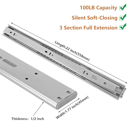 Image of LONTAN 10 Pairs Soft Close Drawer Slides 22 Inch Heavy Duty Cabinet Rails