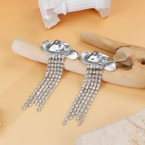 Western Cowgirl Earrings for women, Silver Rhinestone Dangle Earrings as Rodeo Country Concert Outfits for Women, Sparkly Western Boots Jewelry Cowboy Hats as Summer Concert Accessories3