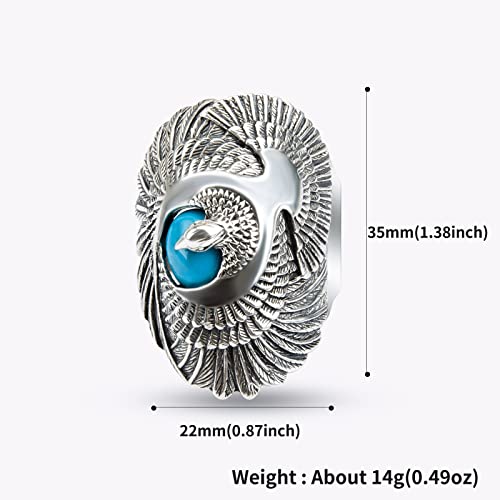 Bague Turquoise pour Hommes Argent 925 Gravure Aigle Vintage