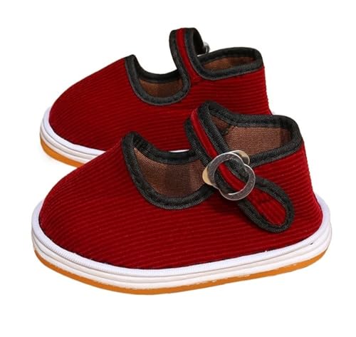 Handmade Cotton First-Walker Shoes, Soft-Sole Non-Slip Slippers for Kids 0-3 Years, Breathable Indoor Footwear for Early Walkers(Red,12.0cm)