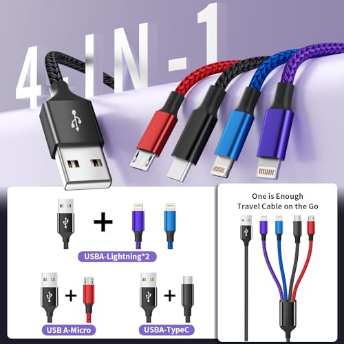 Firsting Dual IP 4 in 1 Multi Charging Cable [1Pack 5FT], Nylon Phone Charger USB Cable, Travel Charging Cords with IP/IP/Type C/Micro Port, Compatible with Most Cell Phones/Tablets and More — view 3