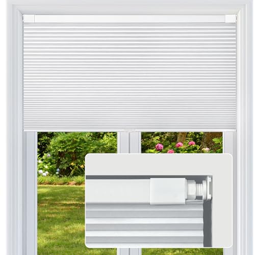 FabuBlinds Cordless Cellular Shades, No Drill No Tools Honeycomb Window Blinds, Blackout Light...