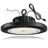 TREONYIA 100W UFO LED High Bay Light Lamp, 15000LM 1-10V Dimmable 5000K, UL Approved 5’ Cable with Plug (400W Equivalent) 100-277V LED Lighting Fixture for Warehouse Garage - ETL/DLC Listed, IP65