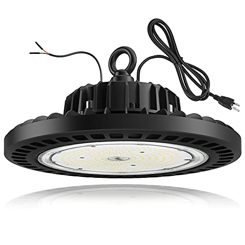 TREONYIA UFO High Bay Lights, 100W LED Shop Lights 1-10V Dimmable 14000LM 5000K, 5' Cable with US Plug UFO Lamp for Commercial Warehouse Workshop Garage Factory Lowbay Area Lighting Fixture
