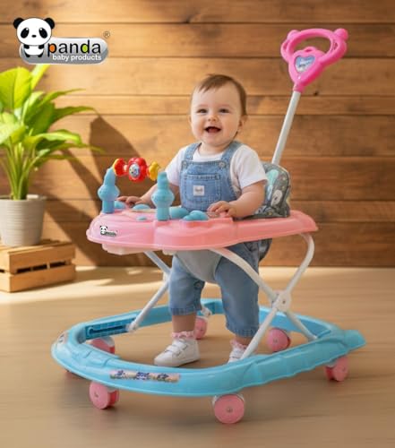 Image of Panda Baby Products Walker with Push Handle, Musical Toys & Adjustable Height - Safe & Comfortable Learning Walker for Babies (6-18 Months) (Pink, 111 Baby Walker)