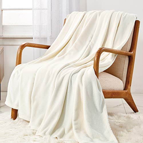 CozyLux Queen Fleece Blanket Ivory White Lightweight Fuzzy Plush Cream Blanket for All Season - Super Soft Cozy Luxury Microfiber Bed Blanket - Pefect for Home Decoration,Couch,Car,Travel