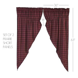 VHC Brands Rustic & Lodge Window Cumberland Prairie Curtain Pair, Short Panel, Chili Pepper Red VHC Brands Rustic Lodge Window Cumberland Prairie Curtain Pair Short Panel Chili Pepper Red