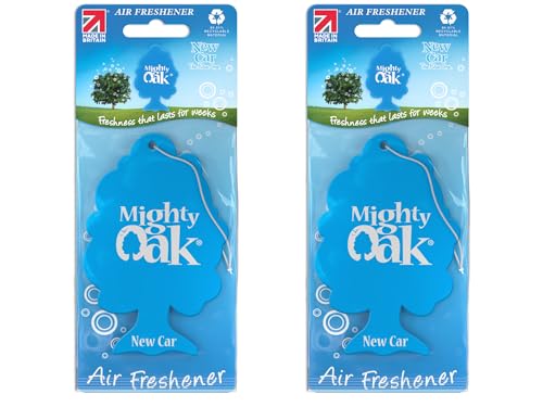 Mighty Oak Air Freshener New Car Fragrance - Long Lasting Hanging Car Deodoriser Odour Eliminator Air Freshener Auto Accessories UK Made Car Scent Freshener - 2 Pack