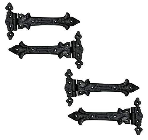 Image of Adonai Hardware Adonijah Antique Cast Iron Strap T Hinge (7.9 inch x 4 Pack, Oil Rubbed Black Living Finish) for Barn Doors, Gates, Kitchen Cabinets, Sheds, Wooden Box, Furniture, Chest and Trunks