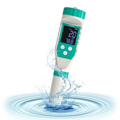 YIYEGO pH und Chlor Messgerät für Pool, Digitaler Pool Wassertester, 7 in 1 FAC ORP Salzgehalt Messgerat für Hydrokultur Aquarien