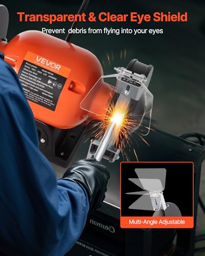 Image of VEVOR Bench Grinder, 6-inch Single Speed Bench Grinder, 3450RPM High-Speed Table Grinders with 250W 2.1A 1 /3Hp Induction Motor, 36 /60-Grit Grinding Wheels & LED Work Light for Fast Sharpening Grinding