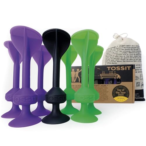TOSSIT Jeu Fléchette Ventouse, Pétanque Intérieur Extérieur pour Sol et Mur, Silicone Puissant et Durable, Starter Pack, Violet Vert