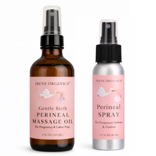 Image of Organic Perineal Massage Oil Spray by Irene Organics for Pregnancy and Postpartum - Prevention for Perineum Tearing, All Natural, Third Trimester Pregnancy Must Haves for Childbirth (Perineal Bundle)