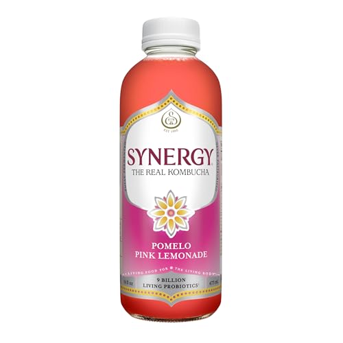 SYNERGY The Real Kombucha - Pomelo Pink Lemonade - 16 fl oz Bottle - Raw Probiotic Drink for Gut Health and Immune Support