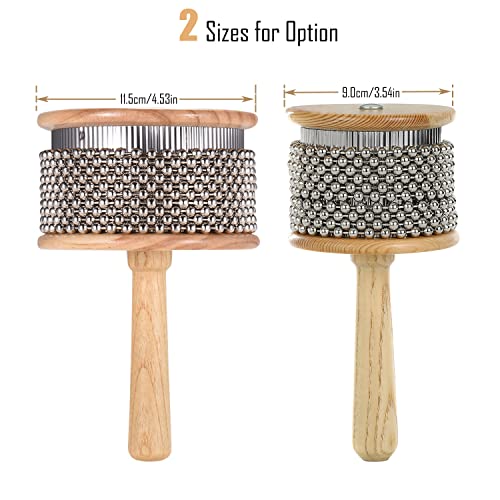 Heysland Wooden Cabasa Percussion Musical Instrument Metal Beaded Chain And Cylinder Pop Hand Shaker For Band Music Education 3.5Inch, (Hl01M) #TOP6