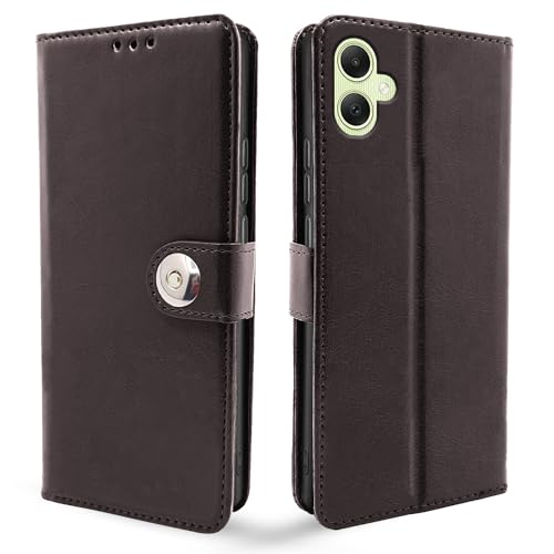 Image of Pikkme Flip Cover Leather Finish | Inside TPU with Card Pockets | Wallet Stand and Shock Proof | Complete Protection Button Flip Case for Samsung Galaxy A05 / M05 / F05 (Coffee)