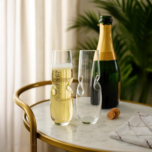 Copas de vino espumoso con diseño elegante de burbujas set de cristalería fina stemless 3