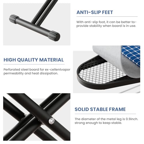 image for YIERYA Ironing Board with Iron Rest,Foldable Iron Board Reinforced Ste